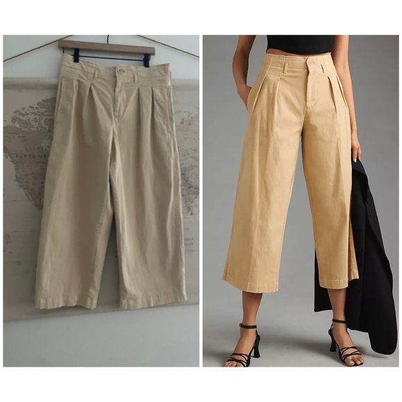 Maeve Anthropologie Remi Wide Leg Cropped Chino Pants Size 10 - Picture 1 of 15